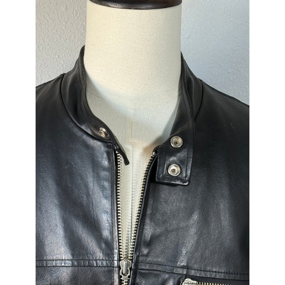 Wilsons Leather M Julian Black Motorcycle Jacket Mens XXL Stripes Biker Racer - Picture 3 of 11
